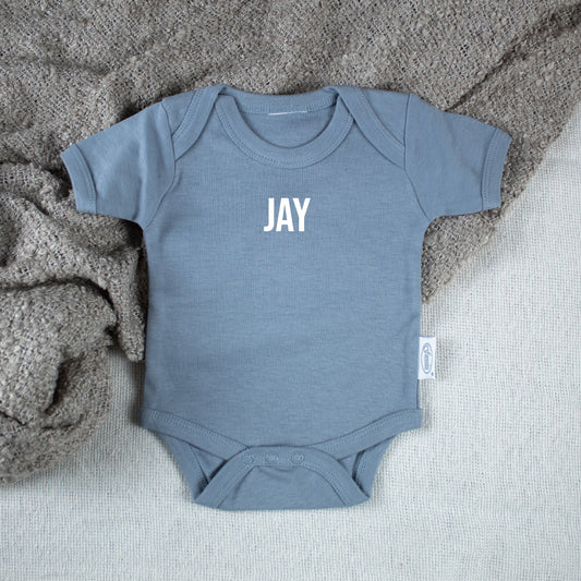 Baby Romper With Name Grey/Blue