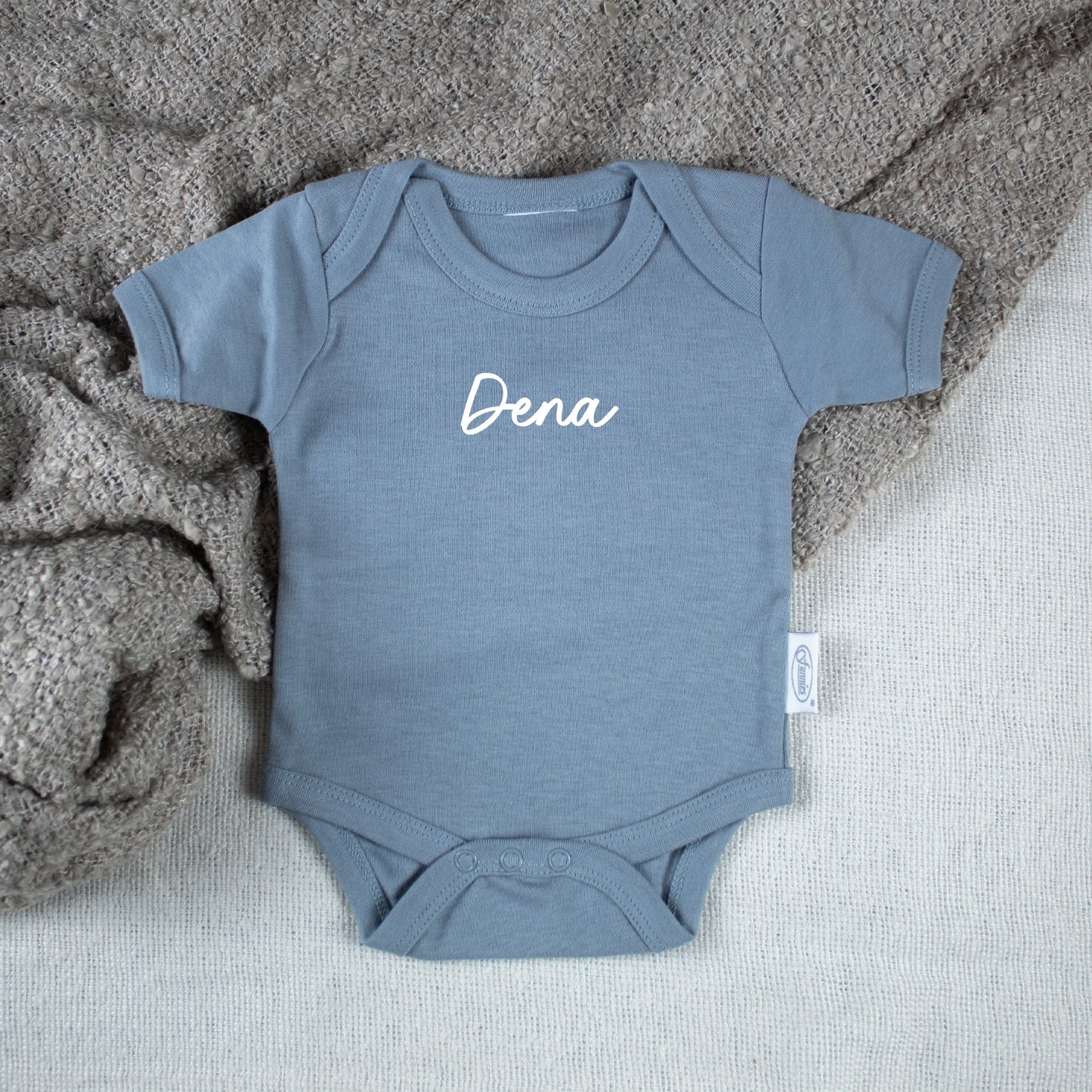 Baby Romper With Name Grey/Blue