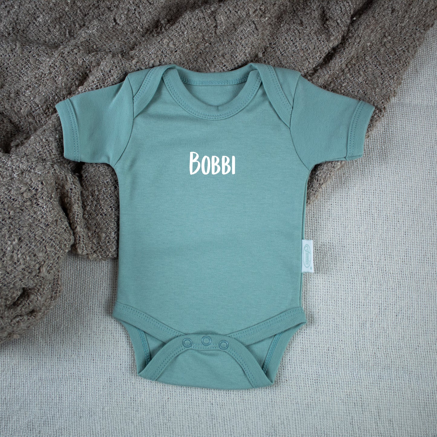 Baby Romper With Name Stone Green