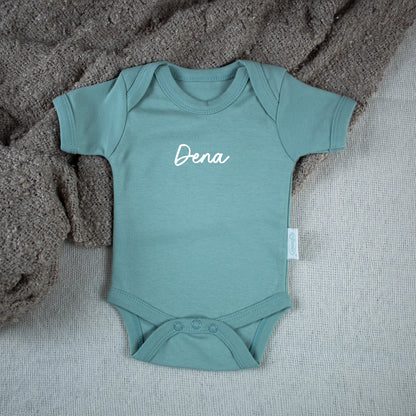 Baby Romper With Name Stone Green