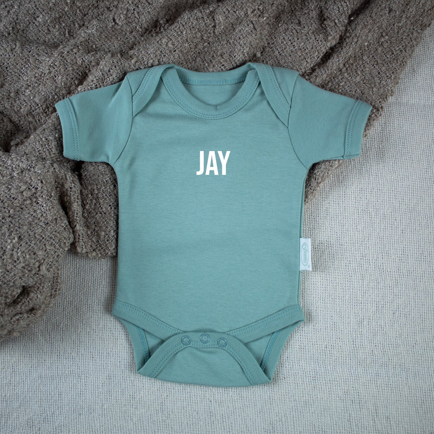 Baby Romper With Name Stone Green